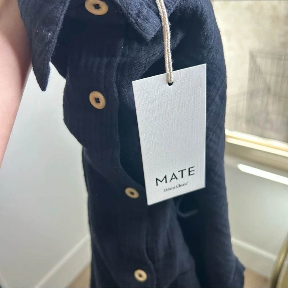 NWT MATE The Label 100% Organic Cotton Gauze Button Down Shirt in Black Size S